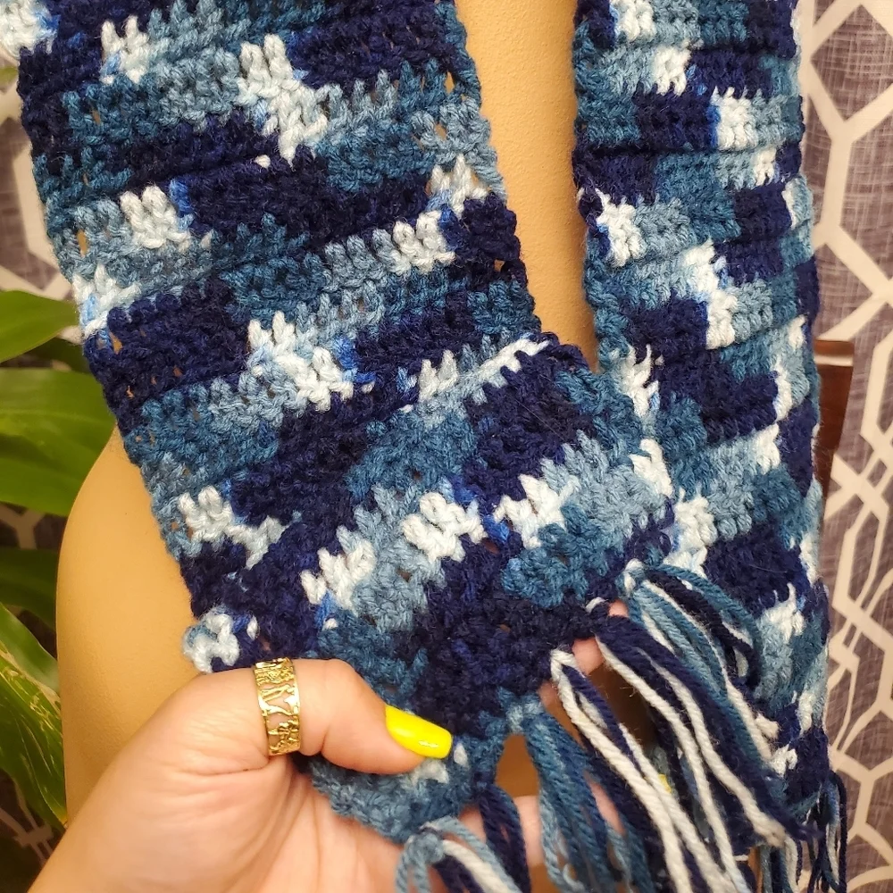 Handmade Knitted Scarf Multi-color Blue